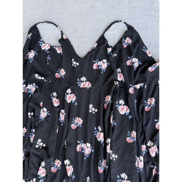 Abercrombie & Fitch Dress Womens Small Black Floral Wrap Midi Sleeveless V Neck - Picture 10 of 13